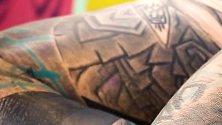 Tattoo Lesbians Hard Fuck with Strap-on - Squirting and Piss