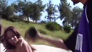 French Babes Shearing Cock in Outdoor Threesome