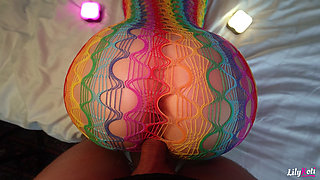 Homemade Sex Tape: Horny GF with Huge Tits in Fishnet Sucks & Fucks in Doggy with Loud Moans - Lilykoti