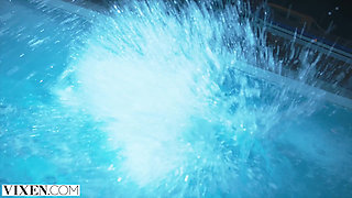 VIXEN - Janice Griffith and ivy wolfe sneak into backyard for nighttime pool fun