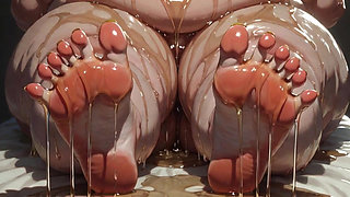 Obese SSBBW Massaging Her Huge Oiled Feet - Close up Big Toes