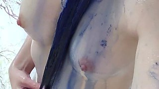 Cute amateur brunette naughty in solo jerking show on camera