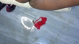 The floor is wet, full of water that leaks from my account after so much good fucking, how embarrassing.