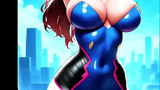 D.va Gushes with Sensation in Ahegao, Dribbling From Her Gullet as She Rubs Her.