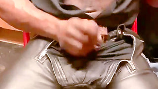 Leather Jeans Wank and Open Shirt Gay Porn Edging Session