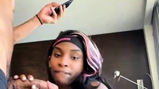 Cum addicted ebony slut sucks off big black cock on webcam