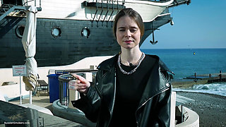 Young Russian Woman Smoking Cigarette Outdoor Terrace