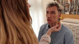 Stepdad fucked a slut and a fem twink and cummed in her mouth