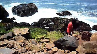 Amateur Asian teen masturbates outdoors