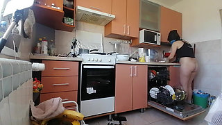 Hot Wife Prepares Naked Food in the Kitchen