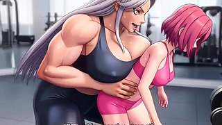 Massive futanari gym trainer dominates client and fuck her hard