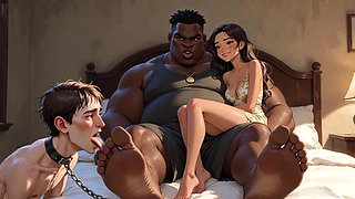 Foot Slave Husband Cleans Wife's Feet with His Tongue - Femdom