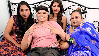 Desi Girlfriend call his Boyfriend to enjoy sex with Her friends  Full Hardcore one men Fucking three women foursome Video