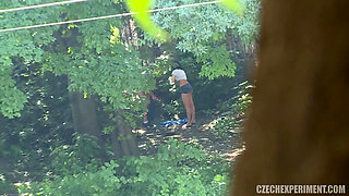 Czech experiment 12: guy cums on a horny adult student in the street