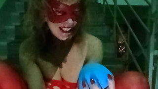 Milk enema for dirty slut on the stairs