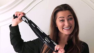 Funny brown haired doll flashes off inborn tits