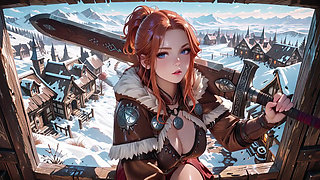 Redhead Warrior in Snow! Forbidden Leather Armor Seduction in Medieval Village. Cold Queen Unzips Her Gear & Goes Wild!