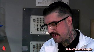 Blond Hair Babe shemale is punished and butt fucking banged