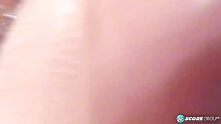 BBW hottie Kamryn Monroe is touching her shaved pussy in the shower