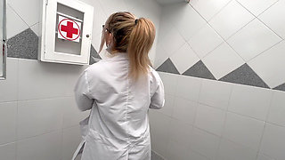 Vip Service. the Nurse Took a Semen Sample From a Client with Her Tongue