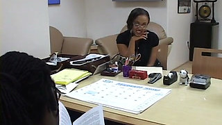 Big bulbous ebony babe gets freaky with her black long dicked boss