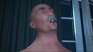 Sexy Nerd Girl with Big Boobs Abd Bald Mature Man