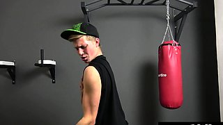 Cute Blond Czech Boy Shows Off Big Dick and Balls in Gym