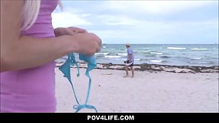Hot teenager lean petite blonde young has fun on the beach and gets screwed (point of view)