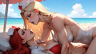 Redheads have a gangbang on the beach and have an
