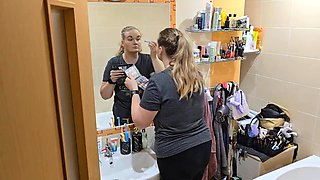 Blonde TS Housewifes Mirror Makeup Prep