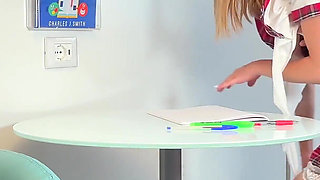 Italian Takes Romanian I Tutoring, Takes the Cock in Her Mouth and Gets Fucked on the Coffee Table by the Professor