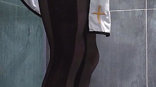 (Femboy)Hentai nun cosplay with black pantyhose high heel