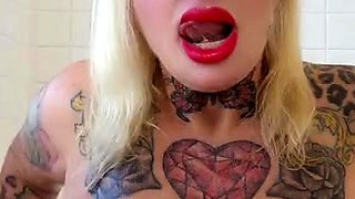 Big Boobed Blonde Masturbates With A Dildo In The Bathroom