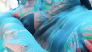 Tattooed Pornstar in Lingerie DP Herself with Crazy Dildos