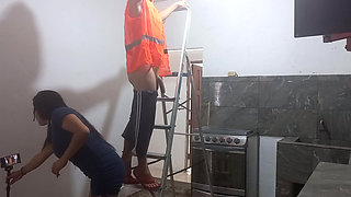 The Electrician Has a Beautiful Face, Athletic Body and a Big Penis. I Fucked Him While He Was Working