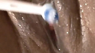 Pounding My Wet Pussy with Big Dildo Stimulating My Clit with Electric Toothbrush