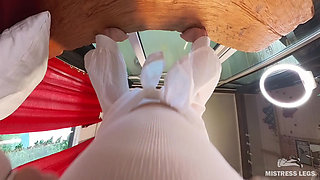 Oiled Big Ass Facesitting in White Stockings - Heavy Bouncing on Slave Face (part 1)