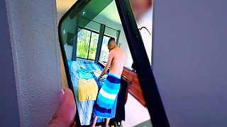 Brunette stepsister with glasses enjoys stepfantasy shower