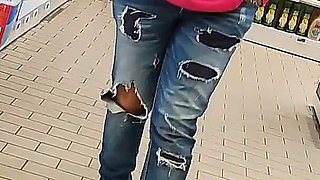Crazy Rebeca Addams in Jeans Buttcrack at the Supermarket