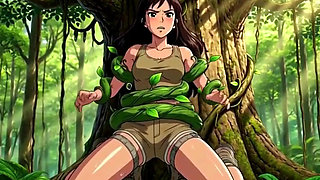 Explorer girl bound in teasing vines that give her  Bound in teasing vines that  intimate pleasure