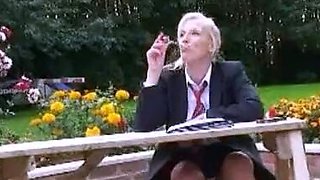 Slutty blonde schoolgirl cheerleader loves to suck and fuck