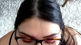 Busty curly brunette with big boobs fucks on couch