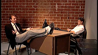 Natural tits redhead whore seduces guys on the office table