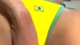 Trans girl fingering and jerking off on the bed