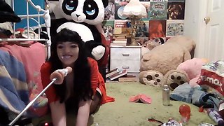 Kinky brunette wears stockings and masturbates rough