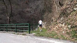 Italian MILF gets nasty alone in park - anal face fuck with stockings