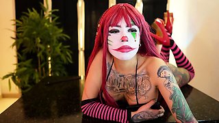 Fantastic stranded redhead teen flashing her big boobs