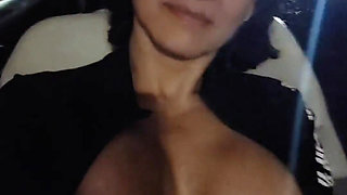 Showing Her Tits in the Car