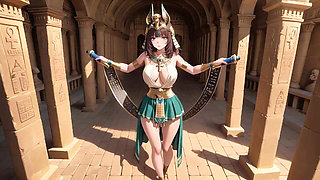 Ancient Egyptian Queen's Private Bedroom Show! Lazy Under the Golden Crown, Kneeling in Sunlight with a Shushing Gesture.