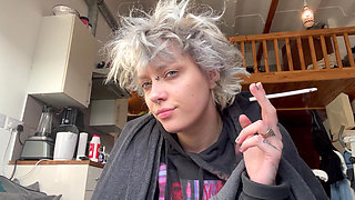 Cute Goth Smoking a Cig in a Hoodie No Makeup